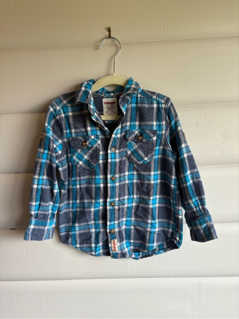 Wrangler Boys' Teal & Gray Plaid Button-Down Shirt